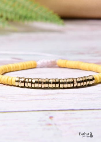 Boho Bracelet, White Blue Colorful Shell Gold